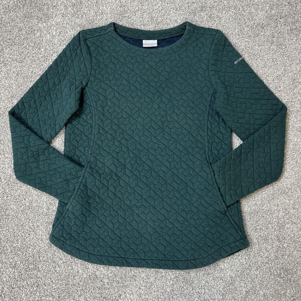 Columbia Sweatshirt Womens Small Green Quilted Crew Neck Pullover Knit Gorpcore